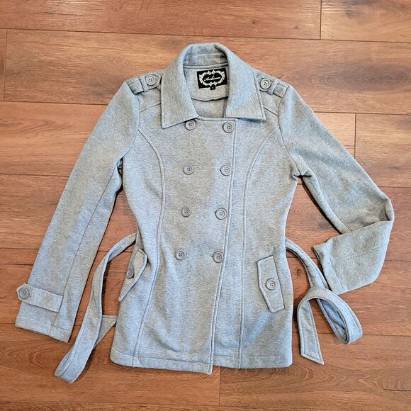 Double Breasted Peacoat Womens S Gray Belted Ambiance Apparel - Picture 13 of 16